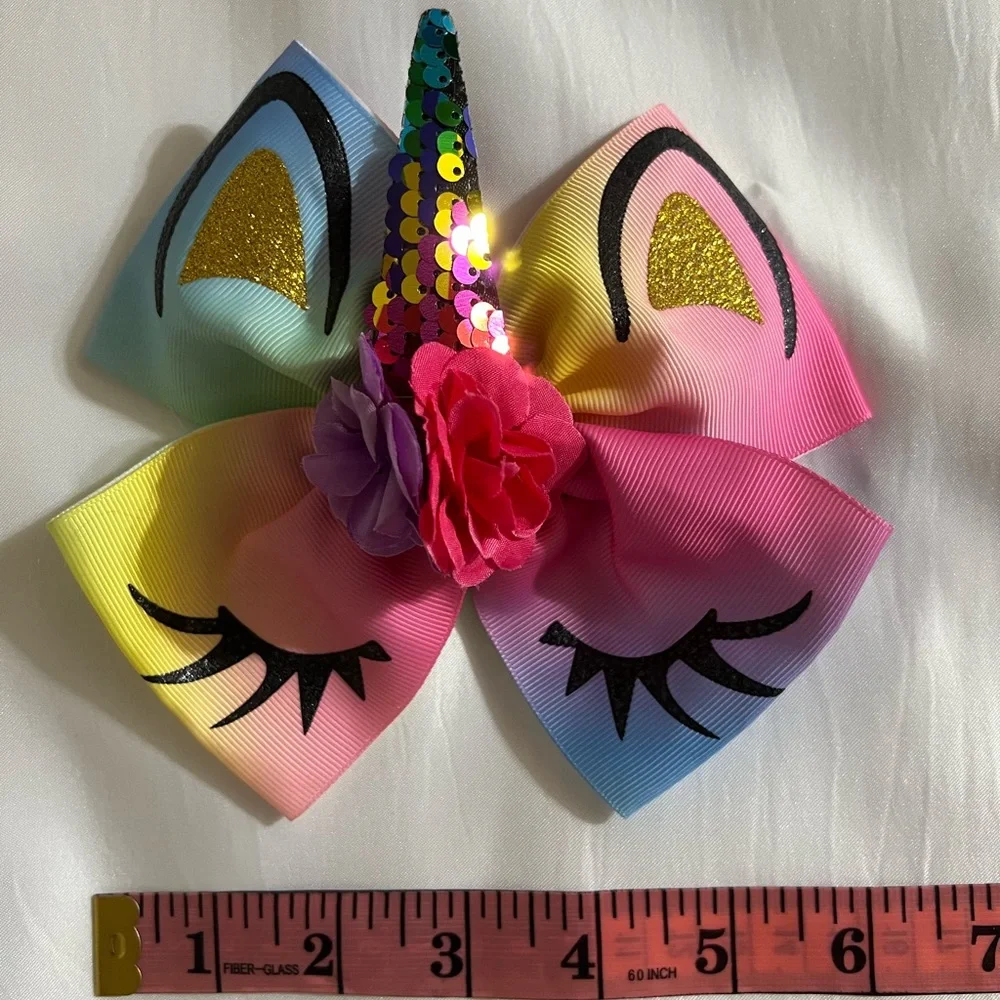 Colorful Girl Unicorn Hair Bow 6” inches